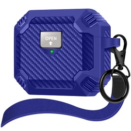 Maxjoy Compatible with AirPods pro Case, Secure Lock Clip Full Body Rugged Hard Shell Protective Case Cover with Lanyard for AirPod pro Case Cover,Blue Lanyard