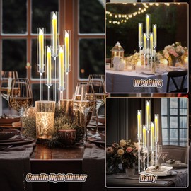 FoldTier 1 Set Clear Candelabra Centerpieces for Wedding Tables 5 Arm Acrylic Candle Candelabra Candlesticks with LED Candles and Shade for Bridal Shower Party Fireplace Decoration