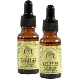 Ore Aceite de Orégano Natural, 20 ml, Pack de 2 Frascos con Gotero 80 por ciento Carvacrol, Silvestre Orgánico