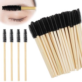 Disposable Lash Mascara Wands, 50PCS Bamboo Eyelash Mascara Brushes, Black Eyelash Spoolies eyebrow brush Makeup Kit, Eyelashes Extension Brush Applicator Mascaras Wands Cosmetic Makeup Tools