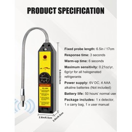 AMTAST Natural Gas Leak Detector Refrigerant Leak Detector with Audible & Visual Alarm Portable Halogen Gas Sniffer for Home Kitchen RV AC Leak Detector Locating Gases Like HFCs, CFCs, HCFCs WJL-6000