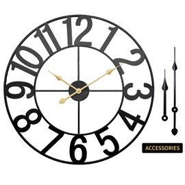 HEBOIX Large Wall Clock for Living Room,Decorative Round Modern Wall Clock,Digital Silent Black Clock Battery Operated for Bedroom/Kitchen/Entryway/Office/Farmhouse 32Inch