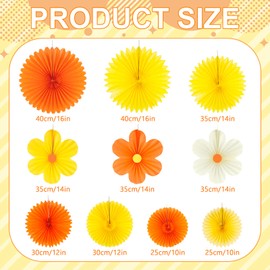 10 Pcs Paper Flowers Fans Decorations, Orange Yellow Daisy Party Decorations, Paper Flowers Hanging Decor for Birthday Classroom Baby Shower Wedding Ceiling Wall Backdrop