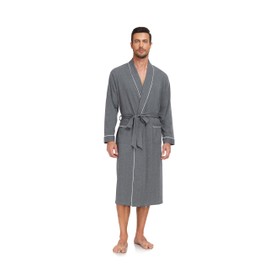 COLORFULLEAF Mens 100% Cotton Robes Lightweight Summer Long Bathrobe Sleepwear Soft Knit Spa Robe with Pockets (Deep Grey, 2XL)