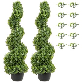 VEVOR Artificial Boxwood Spiral Topiary Trees, 4ft Tall (2 Pieces) Faux Plant Outdoor, All-Year Green Fake Plant with Replaceable Leaves for Decorative/Indoor/Porch/Garden
