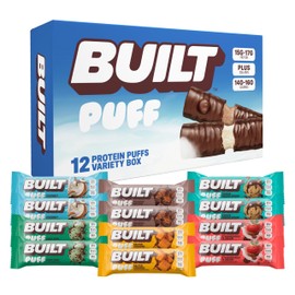 BUILT Bar Puff Protein Bars - Variety Pack - 15-17g Protein Snack Bars with Collagen - Calorie Conscious & Gluten Free - 12 Count, Variety May Vary