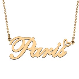 HUAN XUN Paris Name Necklace 18k Gold Plate Nameplate Charm Unique Custom Necklaces Gifts for Women Bridesmaid