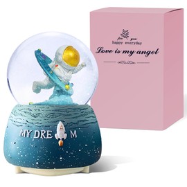 3D Crystal Ball Music Box, Astronaut LED Light Snow Globe Music Box 360°Rotating Kids Night Light Room Decor, Funny Gifts for Christmas Birthday Valentines Day, Music Boxes for Girls(Large-C)