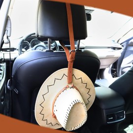 HIASTRA Cowboy Hat Holder for Your Vehicle, 2 PCS Leather Cowboy Hat Mounts for truck, Cowboy Hat Rack for Pickup Truck Keep Your Hat Securely, Brown