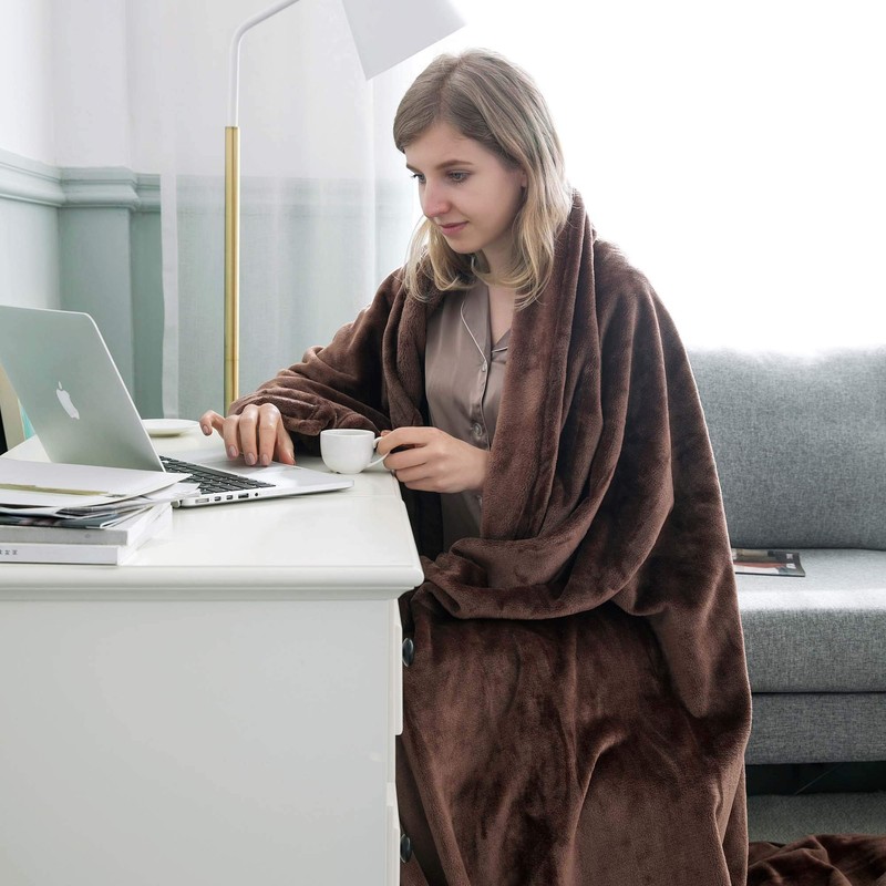 MOONLIGHT20015 Fleece Blanket Throws for Sofas - 400 GSM Brown