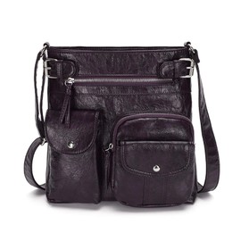 NICOLE & DORIS Multi Pockets Handbag Women Crossbody Bag Vintage Shoulder Bag Student Messenger Bag Retro Leather Bags Designer Satchel Purple