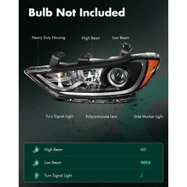 SCITOO Headlight Assembly Fit for Hyundai Elantra 2017-2018 Left Headlamp OE:92101F3000