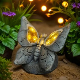Solar-Powered Butterfly Garden Light Stylish Outdoor Decor with Mosaic Resin Wings for Mother's DayColor: like picture, Size: One Size