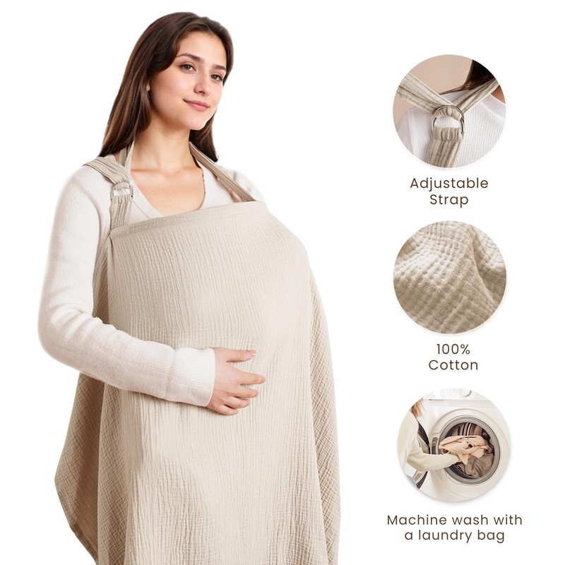 Konssy Muslin Nursing Cover for Baby Breastfeeding, Breathable 100% Cotton