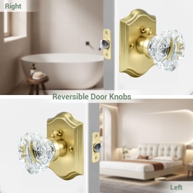 Floresita Satin Brass Glass Crystal Door Knobs with Lock Privacy Function for Bedroom Bathroom Interior Vintage Style