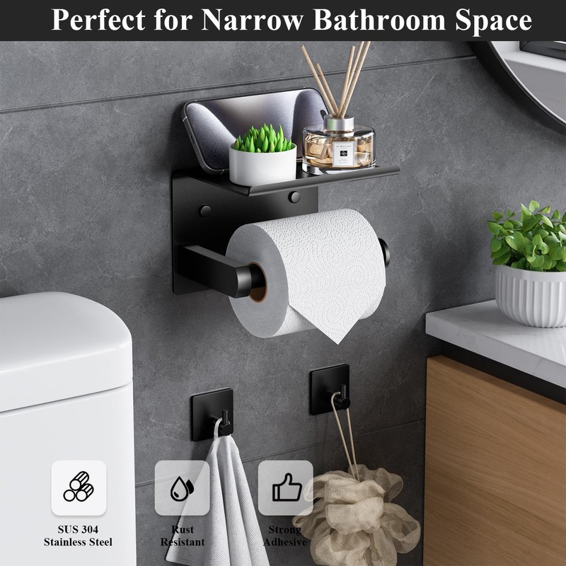 Tindbea Toilet Paper Holder with Phone Shelf + Towel Robe
