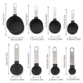 Olymajy cup messbecher, Messlöffel backen, 8 Stück blaues Plastik Messbecher und Löffel Set, Küchenkochutensilien für Flüssigkeiten und Feststoffe (schwarz)