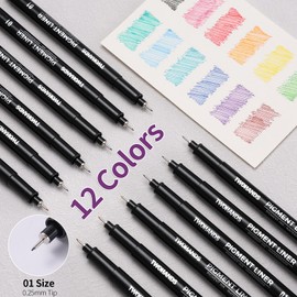 TWOHANDS Drawing Micro Art Pens Colors 01, Fineliner Ink Pens,Set of 12 Technical Drawing pen 0.25mm,Pigment Pen,Fine Point,colord,Waterproof,NO-bleed for Art Watercolor,Sketching,Anime,Manga, 21281