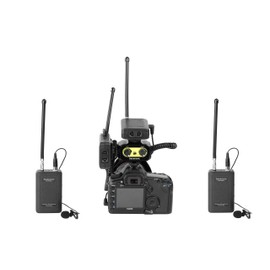 Saramonic Wireless VHF Lavalier Microphone Bundle with 2 Bodypack Transmitters, 2 Receivers, and 2-Ch Mixer for DSLR Cameras, Camcorders and More - 200' Wireless Transmission Range (Black and Yellow)