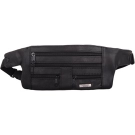 Genuine Soft Nappa Leather Slimline Money Belt Bum Bag - Black