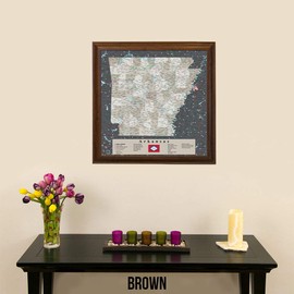 Push Pin Travel Maps Arkansas with Pins - Earth Toned - Brown Frame - 27.5 inches x 27.5 inches