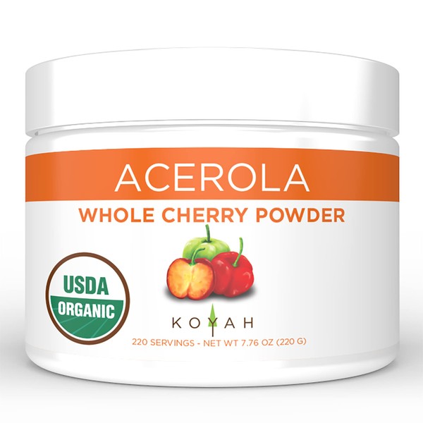 KOYAH - Organic Acerola Cherry Powder: 220 Servings (1 Scoop = 200% Vitamin C or 2 whole cherries) Freeze-dried, Whole-Cherry Powder