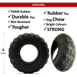1 X 6" Rubber Dog Chew Toys TIRE | TPR Tough Dog Toys Large Dog Medium | TYRE WHEEL | Interactive Dog toys for Boredom | Floating Dog Toys | Puppy Teething Toys (Black, TPR Foam - 6")