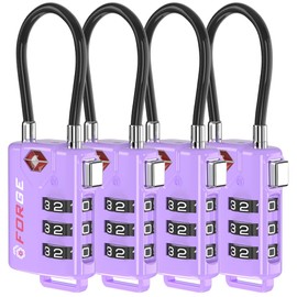 Forge TSA Approved Luggage Locks, Re-settable Combination with Alloy Body, Purple 4 Locks.