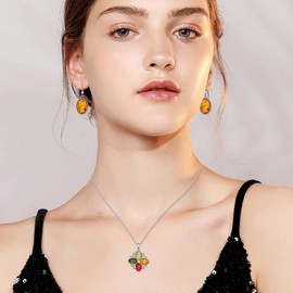 VIJASHOP Amber Earring Necklace Set Amber Jewelry Sparkling Amber Drop Cognac Color Jewelry Christmas Gift for Ladies