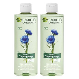 2x Garnier 400ml Anti Blackhead Cleansing Gel Micellar Water Soothing Cornflower