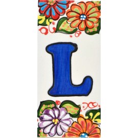 ART ESCUDELLERS Signs with Numbers and Numbers on Ceramic Tile Hand Painted Cord Technique for Signs with Names, Addresses and Signposts. Design Jardin 14.5 cm x 7 cm (Letters L)