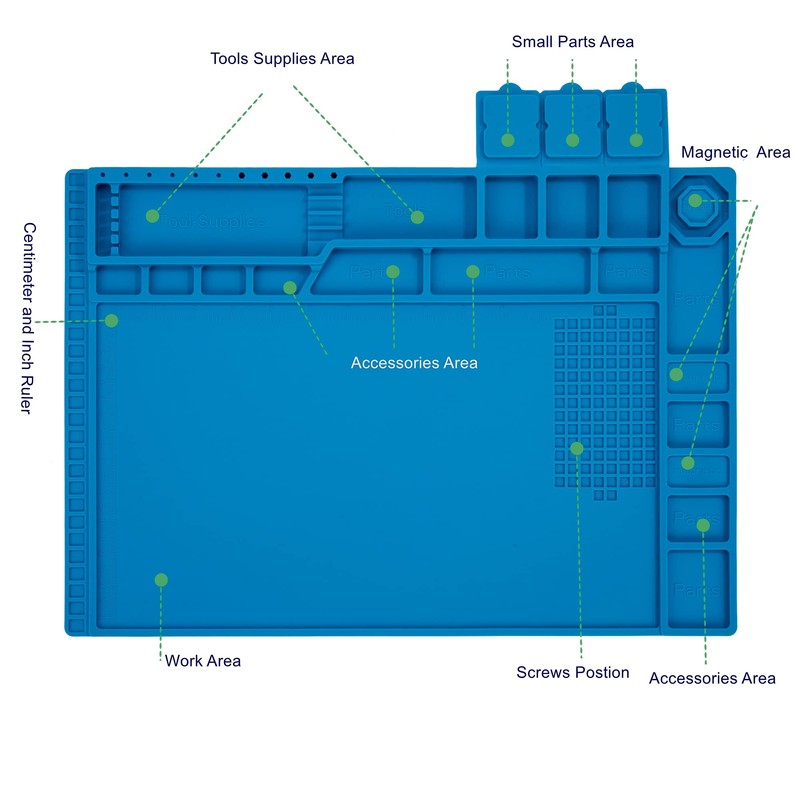 Premium Heat Resistant 932°F Blue Magnetic Repair Work Mat Large