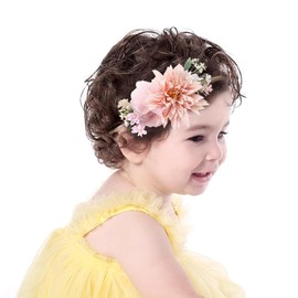 Yheahin Baby Girls Fabric Flower Headbands Handmade Rose Floral Stretchy Nylon Hair Band Party Flower Photo Props Hair Acceaaory for Newborn Toddler Infant (Style 1- pink, stretchy)