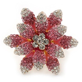Avalaya Large Dimensional Clear/Pink Diamante Narcissus Cocktail Ring In Gold Plating - 40mm Diameter - Size 7/8 (Adjustable)