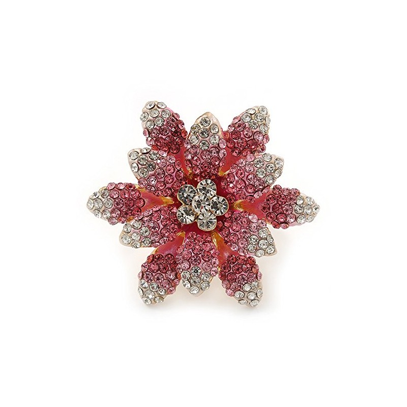 Avalaya Large Dimensional Clear/Pink Diamante Narcissus Cocktail Ring In Gold