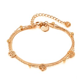 VICKWOOD Tree of Life Bracelet Women's Anklet Stainless Steel up to 30 cm 18K Gold Plating Waterproof Gold/Rose Gold/Silver Gift for Women, Stainless Steel