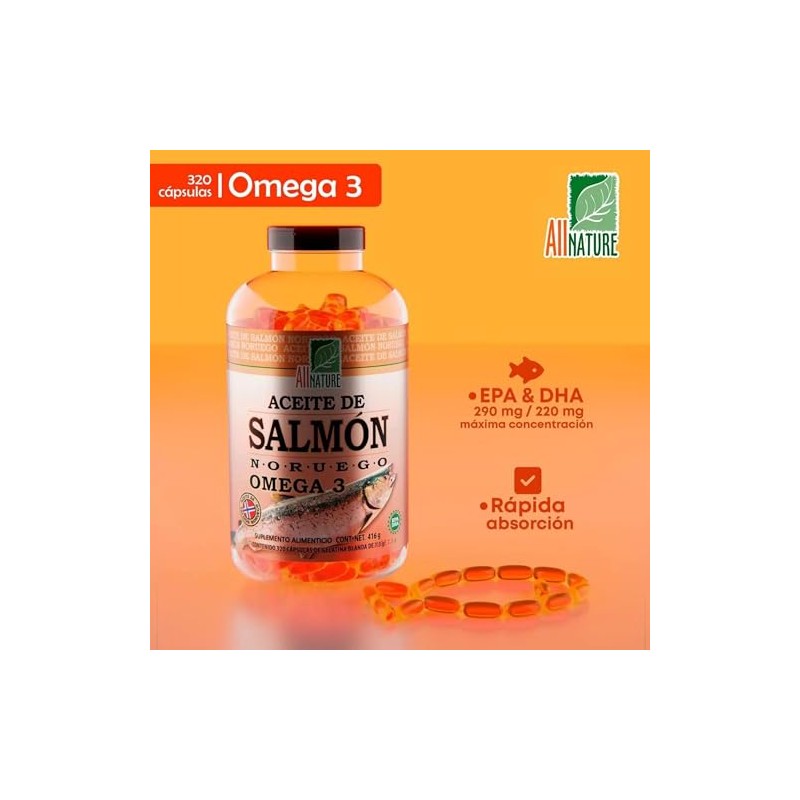 Aceite De Salmon Noruego Omega 3 All Nature 320 Cápsulas