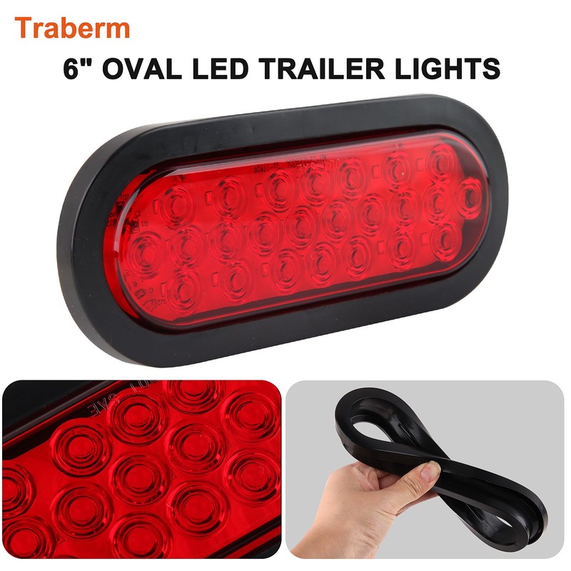 6 Pcs 6 Inch Red Oval Led Trailer Tail Lights
