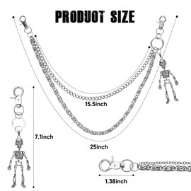Wallet Chain - Wallet Chains for Men Women, Jeans Chains Punk Trousers Pants Chains for Biker Heavy Skull Belt Chain Goth Accessories