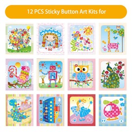 WYNAKESHU 12PCS Button Sticker Drawing Mosaic Sticker Art Kits for Kids Button Art Sticky Button Preschool Art Class Toys Early Education Gift for Girls Boys Over 3 Years