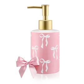 Reallnaive Pink Bow Soap Dispenser Cute Coquette Hand Soap Dispenser with Pump Rust Proof Refillable Ceramic Lotion Bottle Preppy Accessories for Bathroom Kitchen Decor