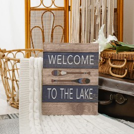 Welcome To The Lake Canvas Wall Art Prints Artwork Signs Framed for Lake Porch Wall Decor Home Room Bathroom Decor, 11X14 inch, Housewarming Gift,Lake Cabin Paddle Canvas Wall Decor, Lake Lover Gift