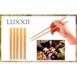 Luxxii 9.5" Natural Chinese Bamboo Wooden Chopsticks Set Reusable Classic Style Wood Chopsticks (5 Pairs)