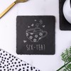 eBuyGB Engraved Square Slate Coaster -SIX-Tea Design - 60th Birthday Gifts for Women, Her - Sixtieth Birthday Gift for Mum, Grandma - Drinks Mat