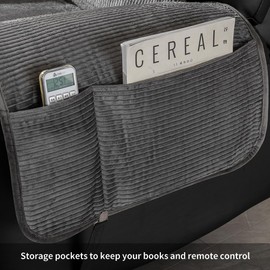 STONECREST Non Slip Recliner Chair Cover - Corduroy Cotton Face Recliner Slipcover Stay in Place (Dark Grey, Recliner 23" Regular)