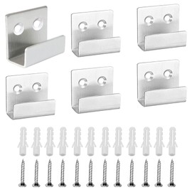 Brateuanoii 6 Pieces Stainless Steel Display Wall Hooks, Heavy Duty Hooks, Stainless Steel, Ceramic Tiles, Display Wall Hooks, with 12 Fixed Screws, for Living Room, Kitchen, Bathroom, Bedroom Coat