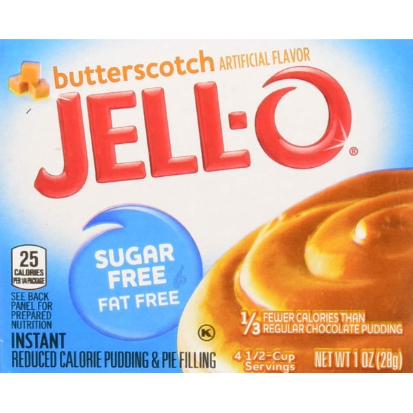 Jell-O Butterscotch Sugar Free & Fat Free Instant Pudding & Pie Filling Mix, 24 ct Pack - 1 oz Boxes, As Seen on TikTok