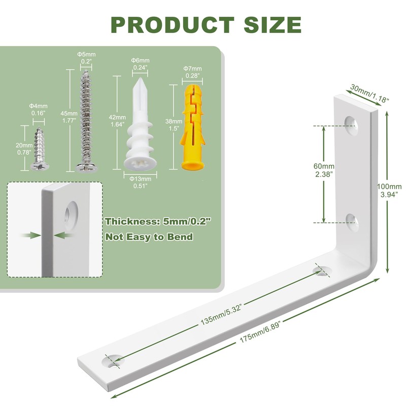 SAYAYO Floating Shelf Brackets Heavy Duty 7 Inch, 1/5 Inch