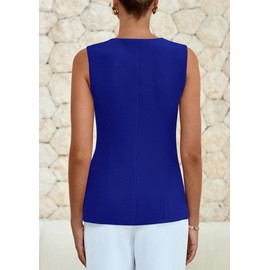 PRETTYGARDEN Blazer Vest Tops for Women Sleeveless Button Down Business Casual Outfits Work Suit Vests Waistcoat(Blue,Small)