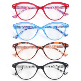 KoKoBin Reading Glasses Cat Eye 3.5 with 4 Pair Comfort Spring Hinges Fashion Ladies Eyeglasses